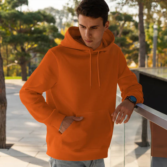 Orange Plain Fleece Full Sleeves Pull Over Hoodie