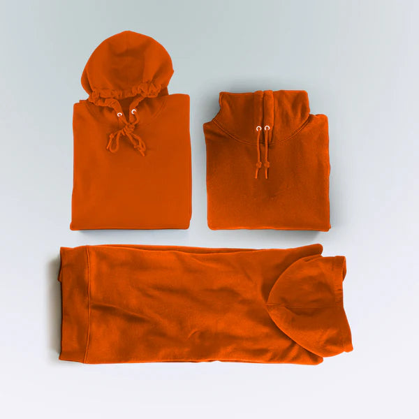 Orange Plain Fleece Full Sleeves Pull Over Hoodie