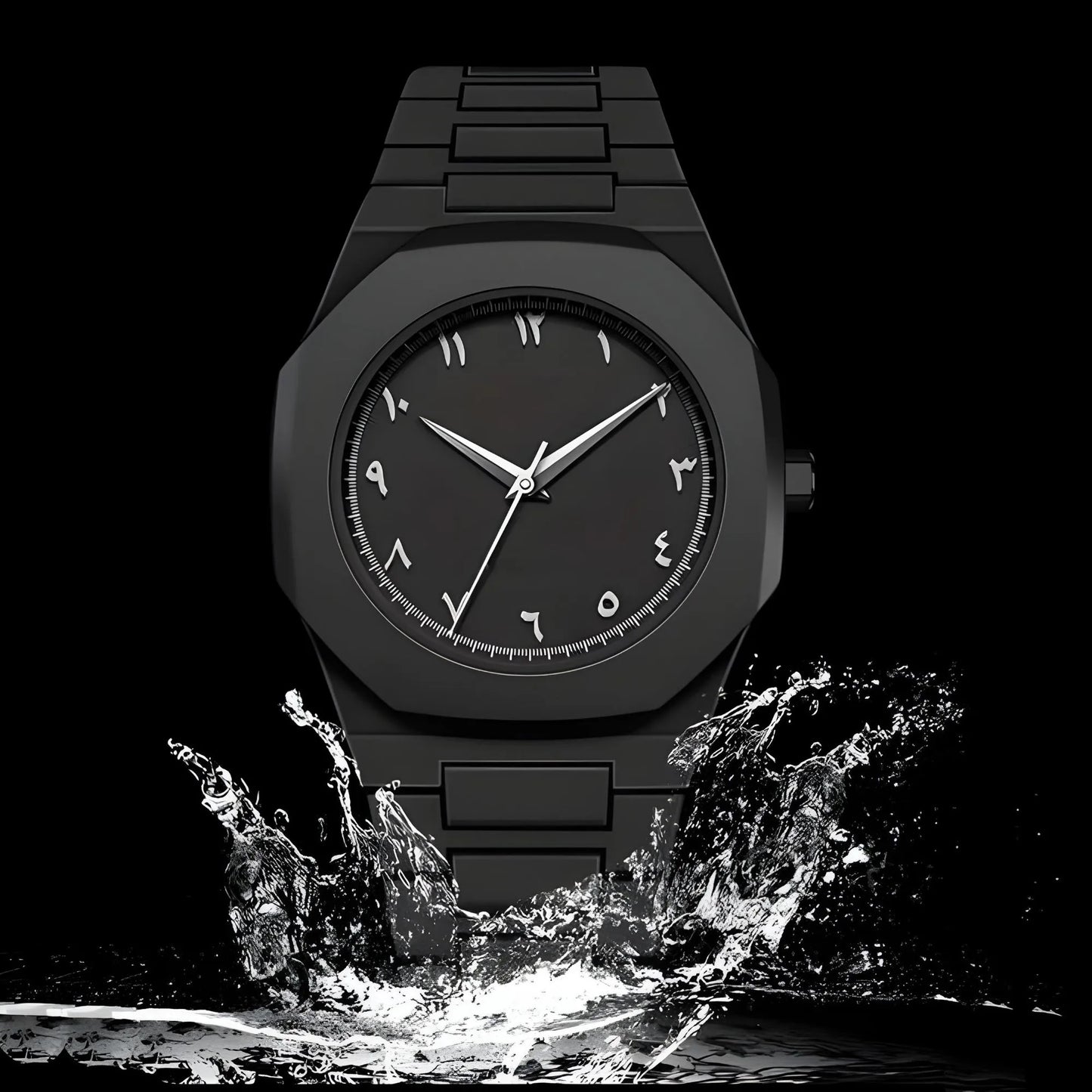 Arabic Aura Watch 2025 Black Modern Creative Design Waterproof Stainless Steel Chain Quartz Movement
