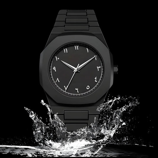 Arabic Aura Watch 2025 Black Modern Creative Design Waterproof Stainless Steel Chain Quartz Movement