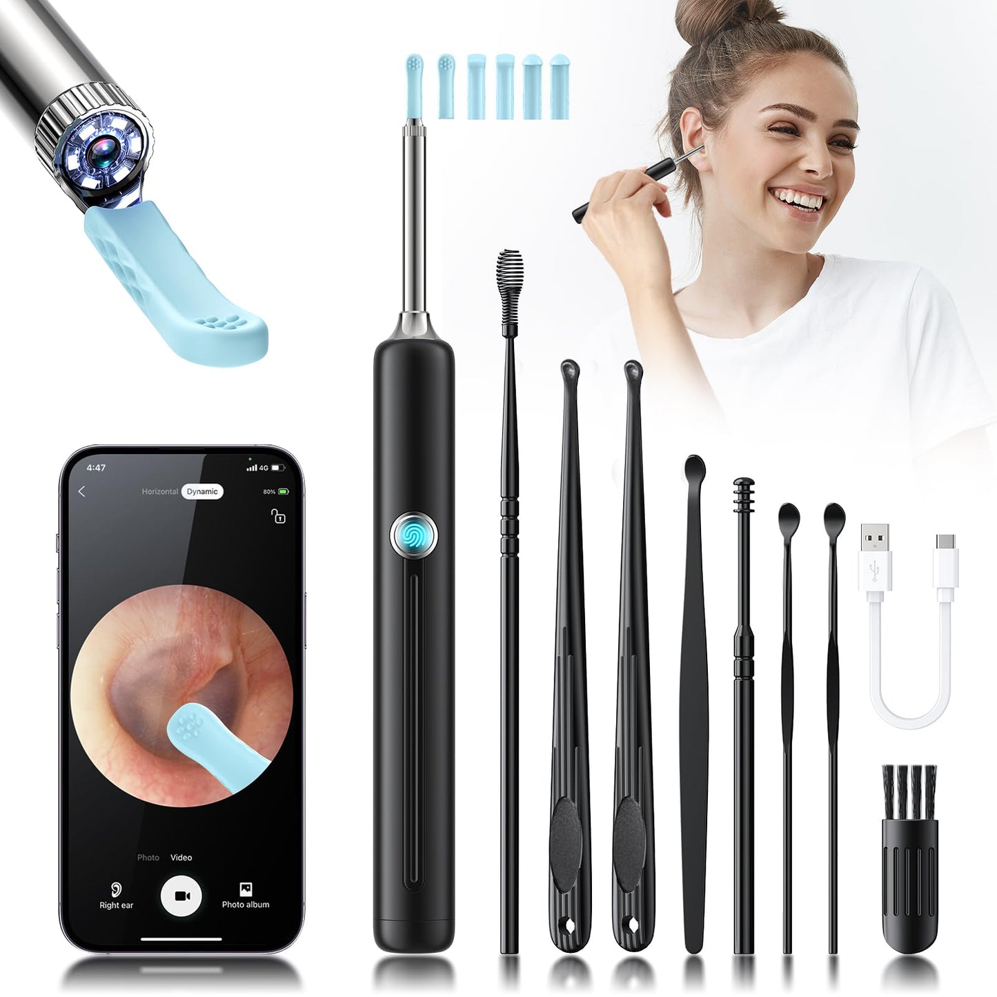 Smart Wireless Ear Cleaner Tool with 1080P HD Otoscope Camera for Ear & 6 LED Lights - High Precision Ear Wax Removal Kit for Safe & Easy Ear Cleaning