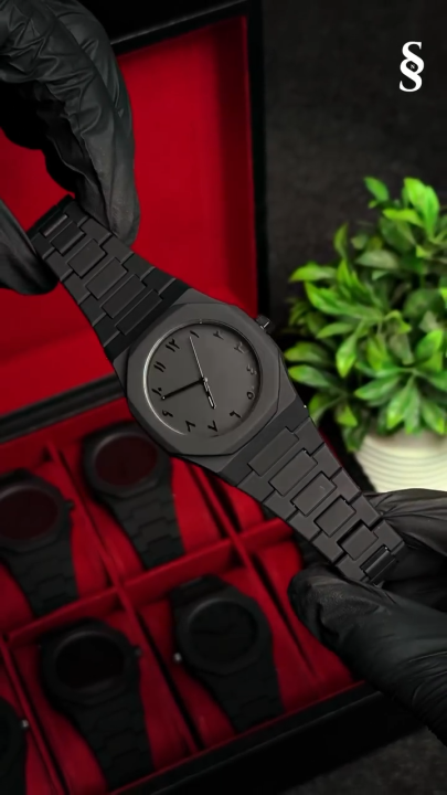 Arabic Aura Watch 2025 Black Modern Creative Design Waterproof Stainless Steel Chain Quartz Movement